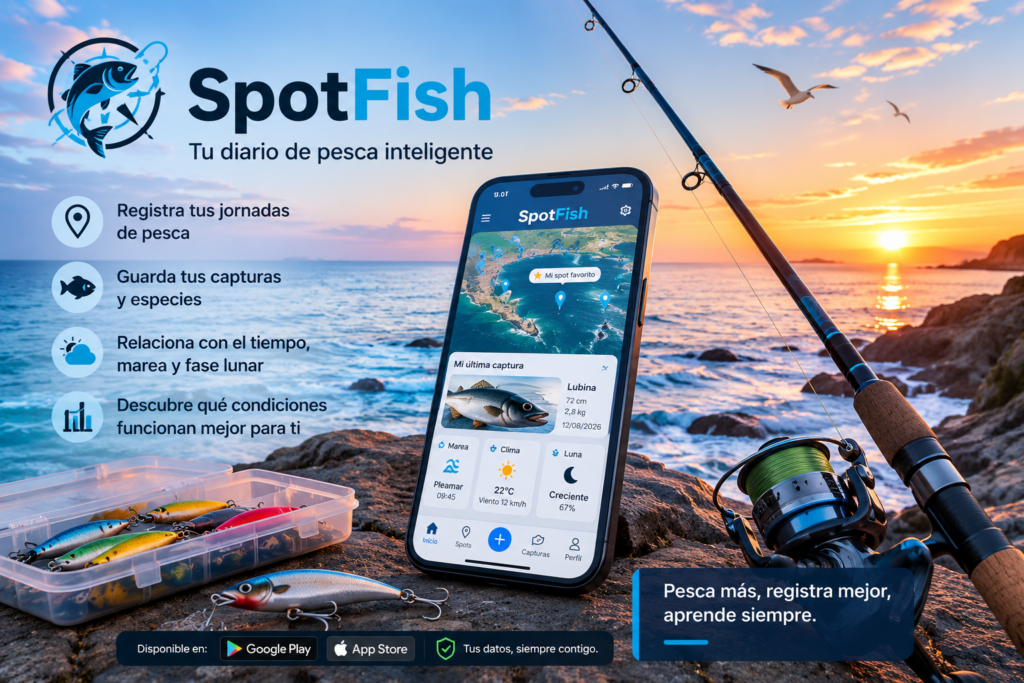 SpotFish, diario de pesca inteligente para registrar pesqueros, capturas y condiciones de pesca
